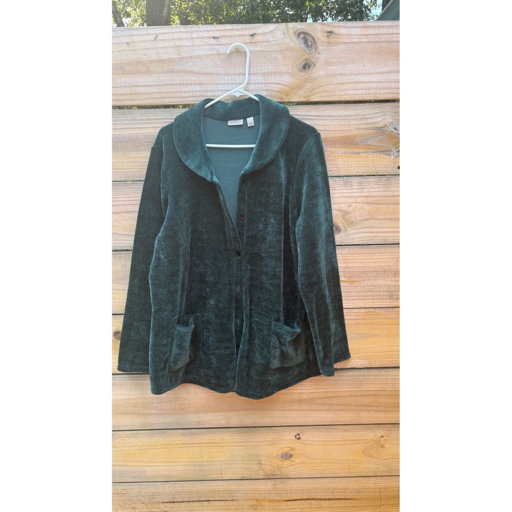 LOGO Lori Goldstein Forest Green Chenille Shawl Collar Button Cardigan XL